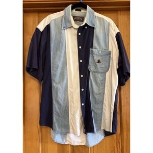 Urgent Gear Mens Size XL Blue Striped Short Sleeve Button Down Cotton